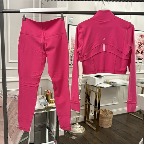 lululemon athletica Pants - lululemon athletica Hot Pink Leggings & Cropped Jacket Set